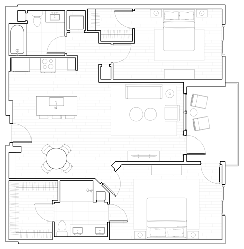 Floor plan for 2 beds, 2 baths, 1236 sqft